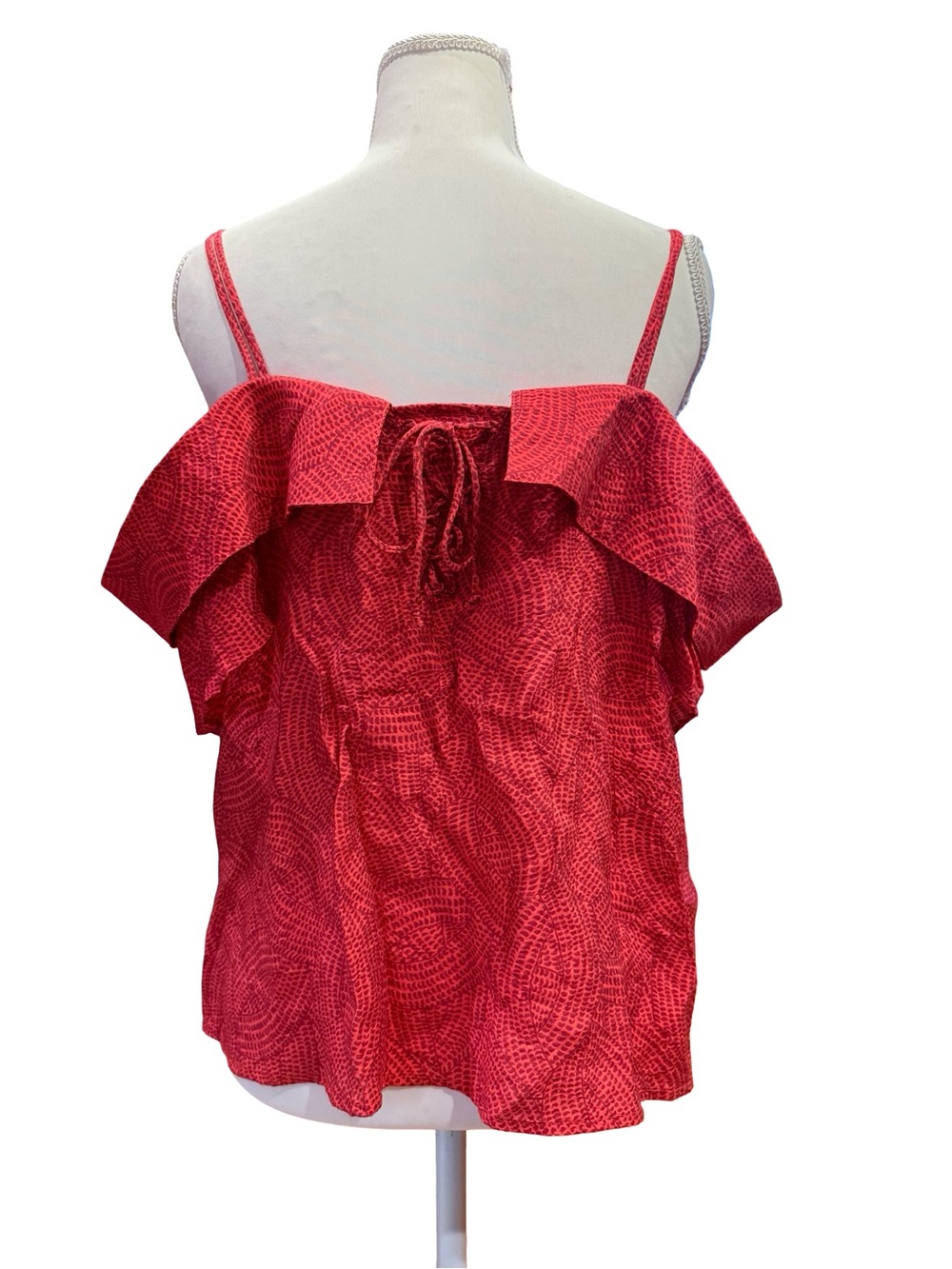 Anthropologie Maeve Off Shoulder Top Medium Coral Ruffle Cold Shoulder Boho - Picture 8 of 12